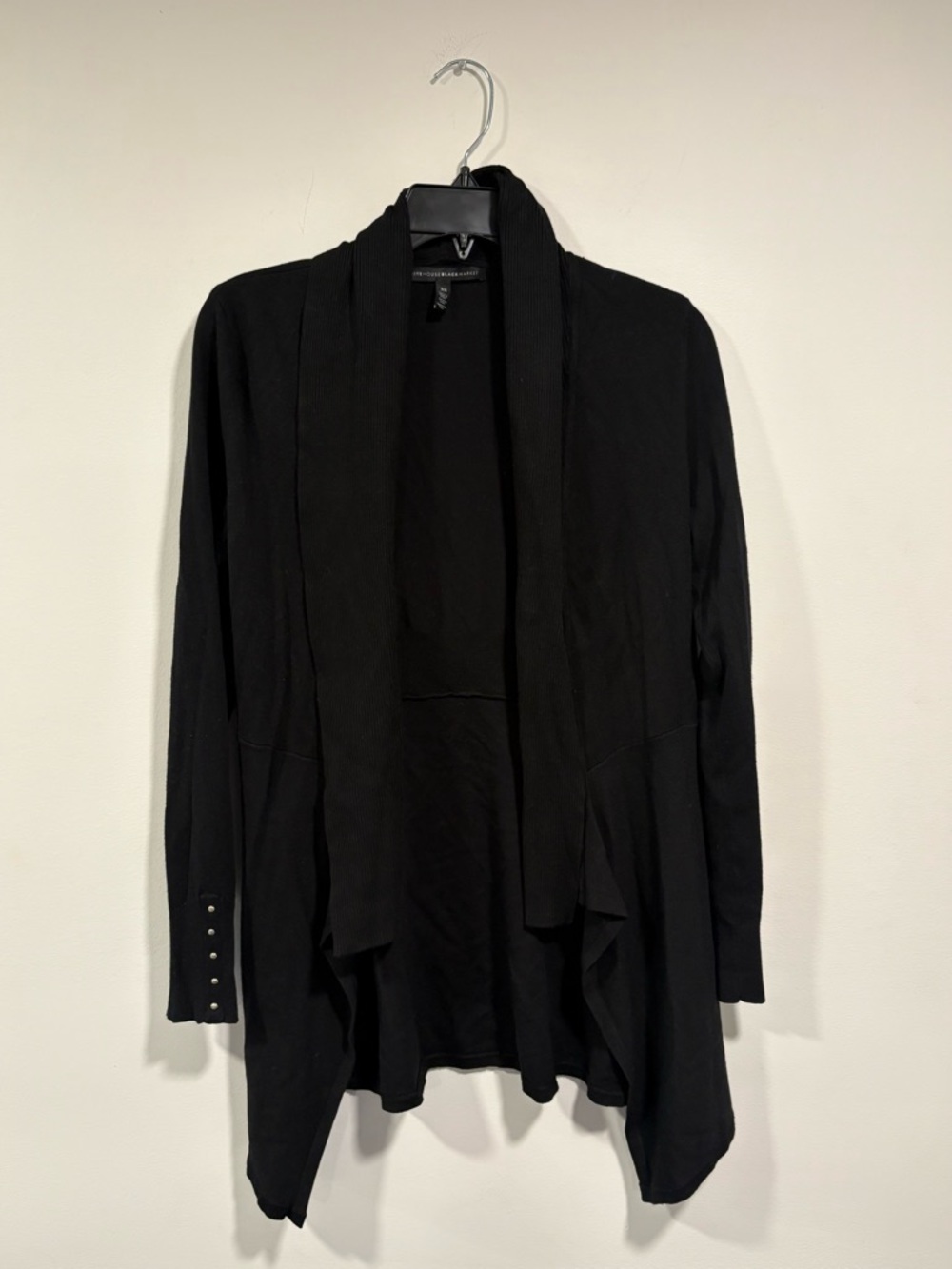 White House Black Market Black Ribbed Open Cardigan